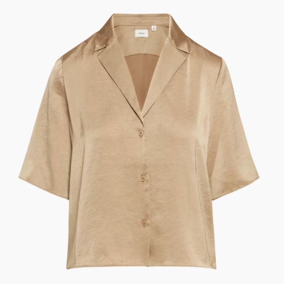 SHORT-SLEVEE SATIN BUTTON-UP BLOUSE - Picture 7 of 7